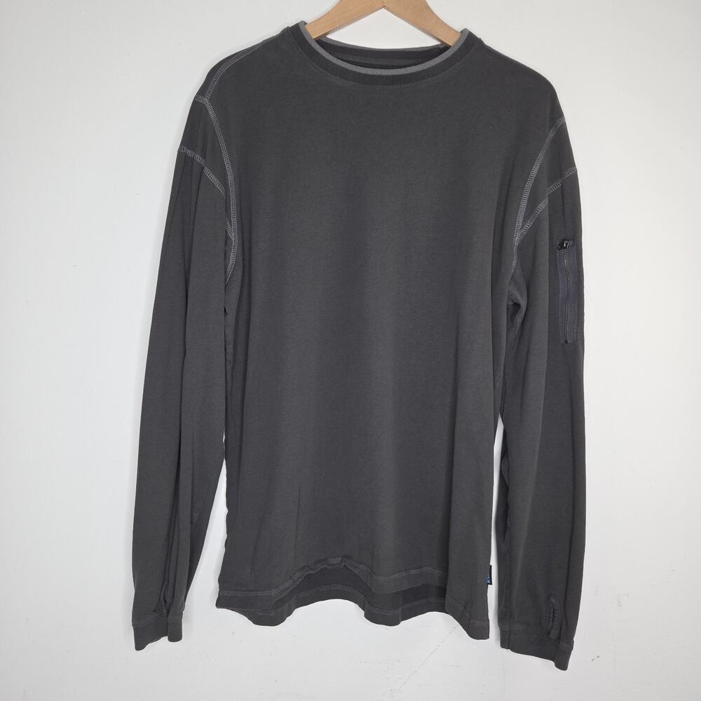 KÜHL Wildfibre Men's L Large Gray Long Sleeve Shirt 100% Organic Cotton Zip Pock